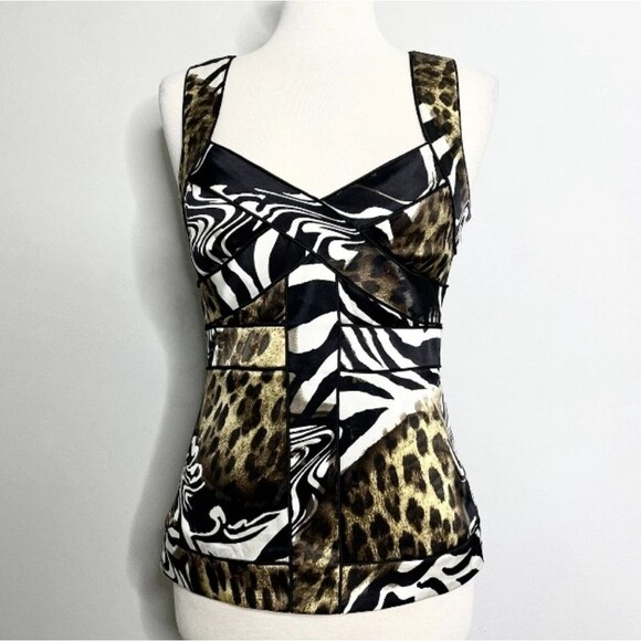 Y2K mobwife vintage cache silk mixed media animal print corset tank XS - Picture 1 of 5